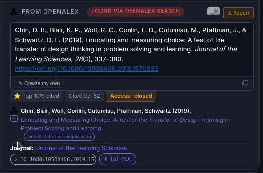 Reference validation showing DOI verification and metadata